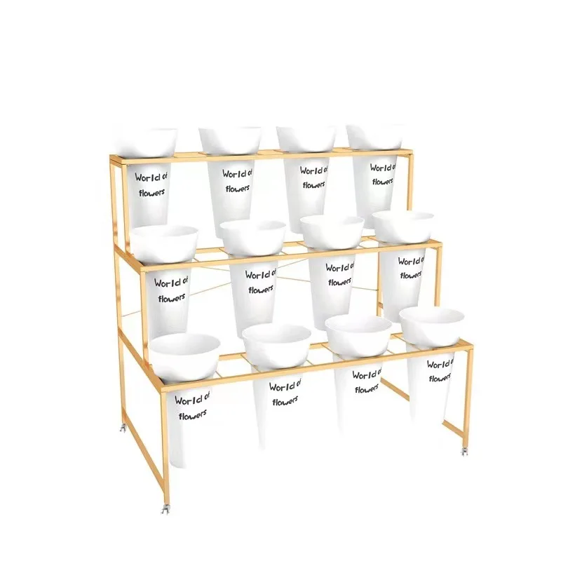 New Arrival Flower Tub Shelf Florists Tool Flowers Bucket Holder Metal & Plastic Stand Floor Rack Flower Display Stand
