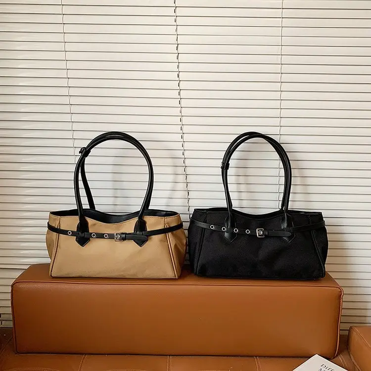 

2026 New Minimalist Canvas Tote Bag for Women Belt Metal Buckle Large Capacity Versatile -Way Shoulder Handbag