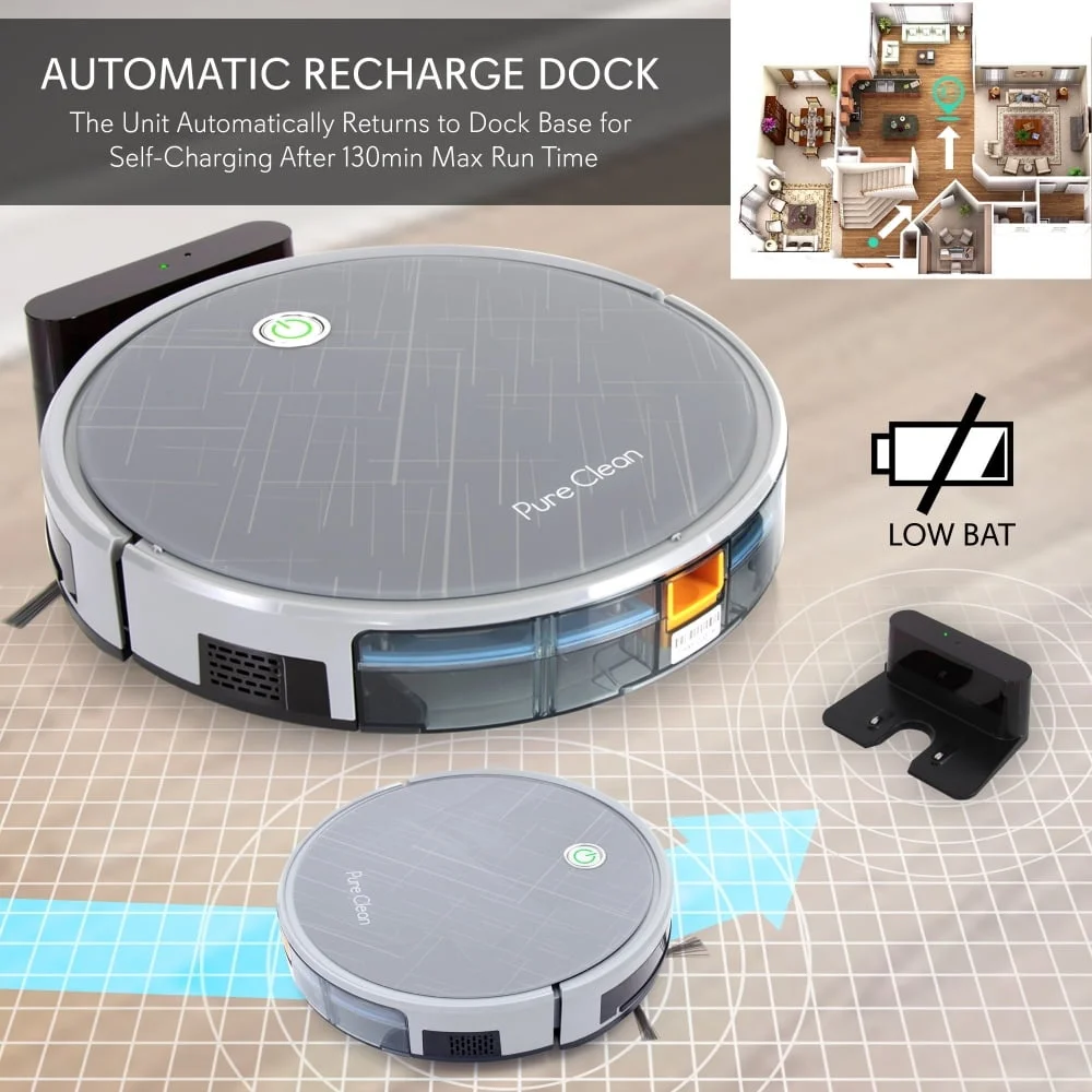 Smart Robot Vacuum Cleaner Gyroscope Navigation Mobile App Control Low Profile Design HEPA Filter Pet Friendly Anti-Collision