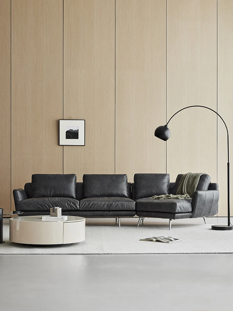 Sofa living room leather modern simple corner three-seat, high-end atmospheric American minimalist leather sofa