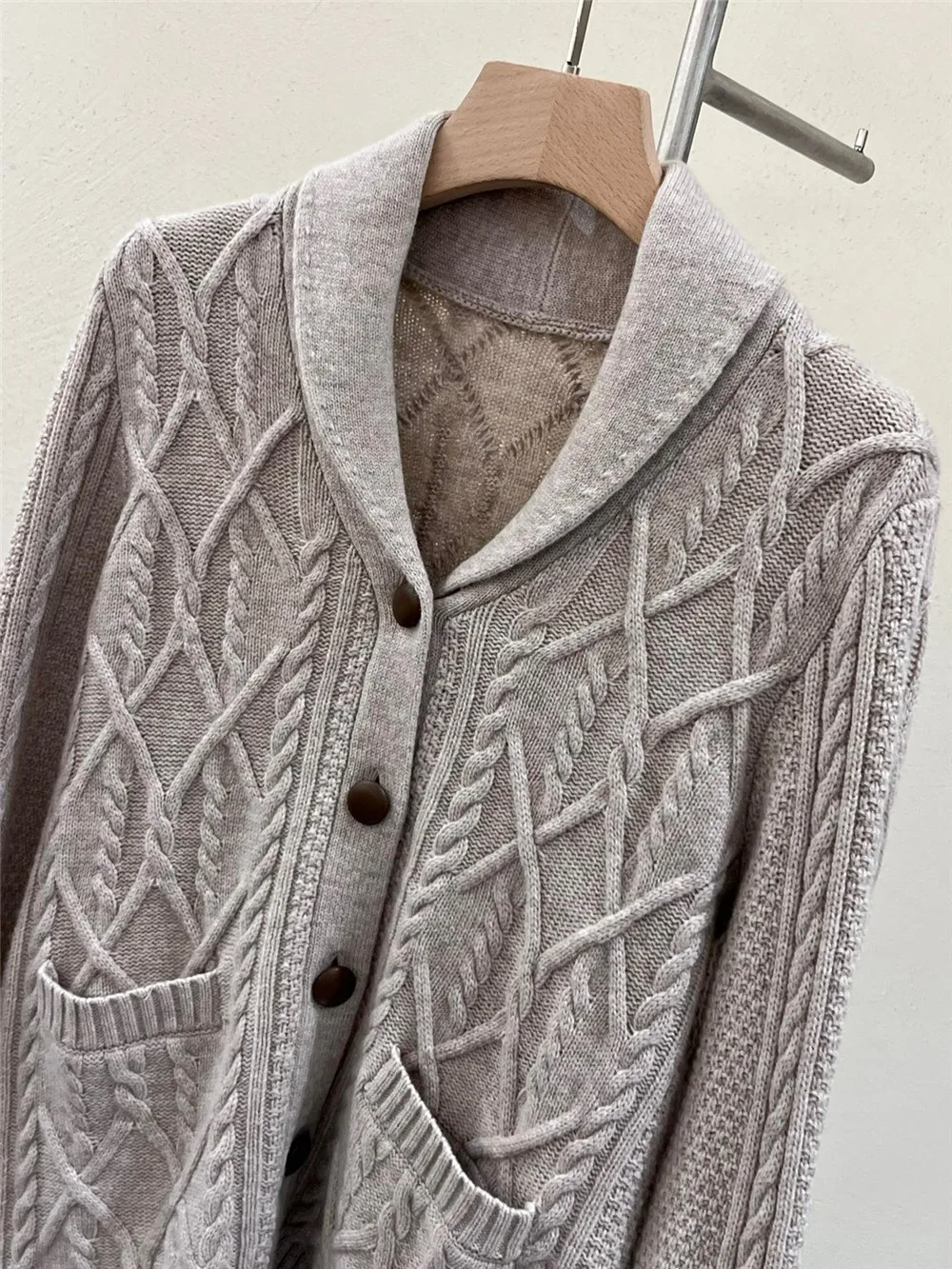 Women's Fall Winter New L* Twist Wool Sweater  Long Sleeve Warm Knitted Cardigan Coat