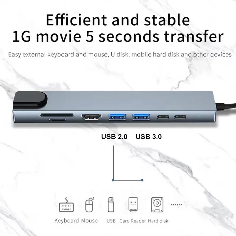 2025 NEW Usb 8 In 1 Type C 3 1 To 4k HdTV Hub Adapter With Sd Tf Rj45 Card Reader Pd Fast Charge For Macbook Notebook Computer