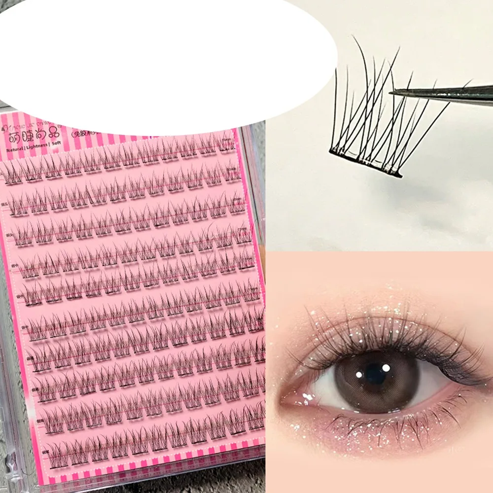 Press on Glue-Free Realistic False Eyelashes No Glue Needed Reusable Segmented Eyelashes Handmade Waterproof