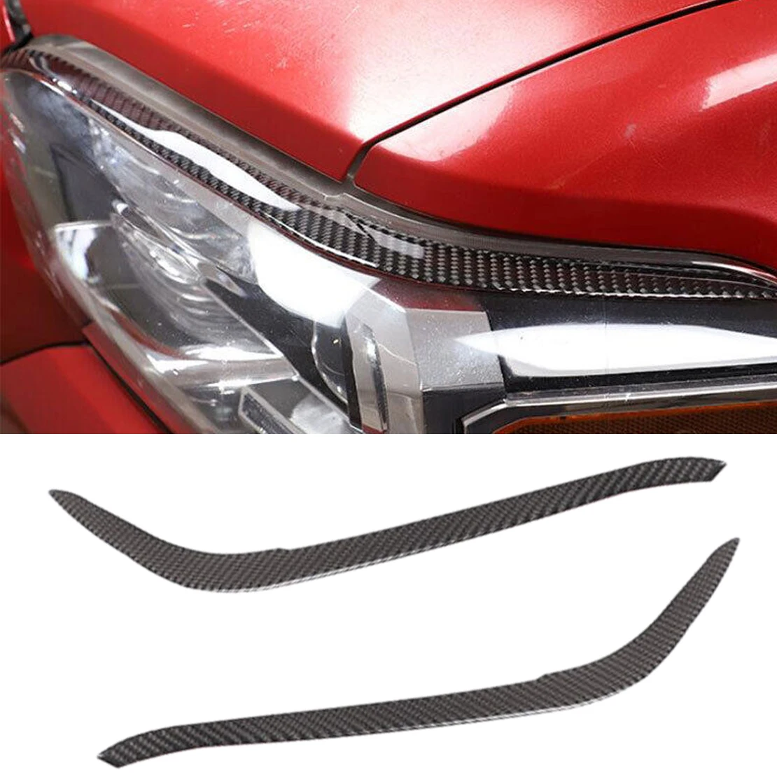 2Pcs Carbon Fiber Front Left Right Headlight Lamp Eyebrow Strip Trim Fit for Toyota Tacoma 2016 2017 2018 2019 2020 2021 2022