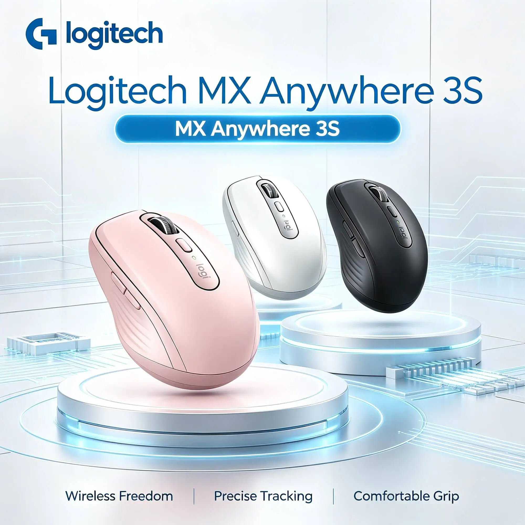 Logitech MX Anywhere 3S Bluetooth Mouse For Travel, Quiet Click, Slim Ergonomic Design, Rechargeable