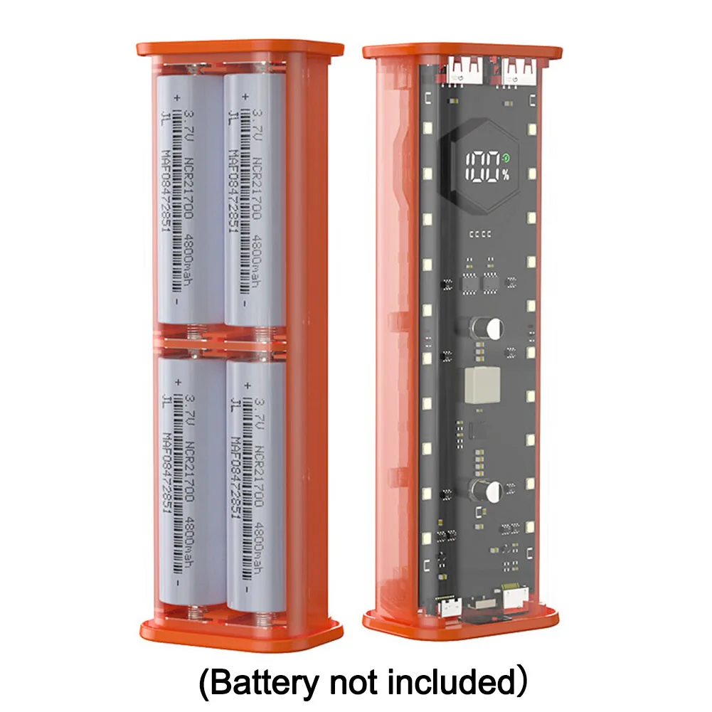 22.5W 21700 Battery Charger Power Bank Case Transparent 4 Slots Fast Charging Output Port Power Bank Box Battery Charging Box