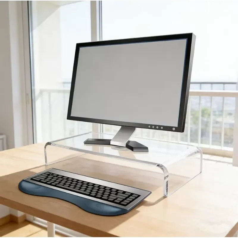Transparent acrylic computer desktop riser keyboard stand laptop lifting and storage base