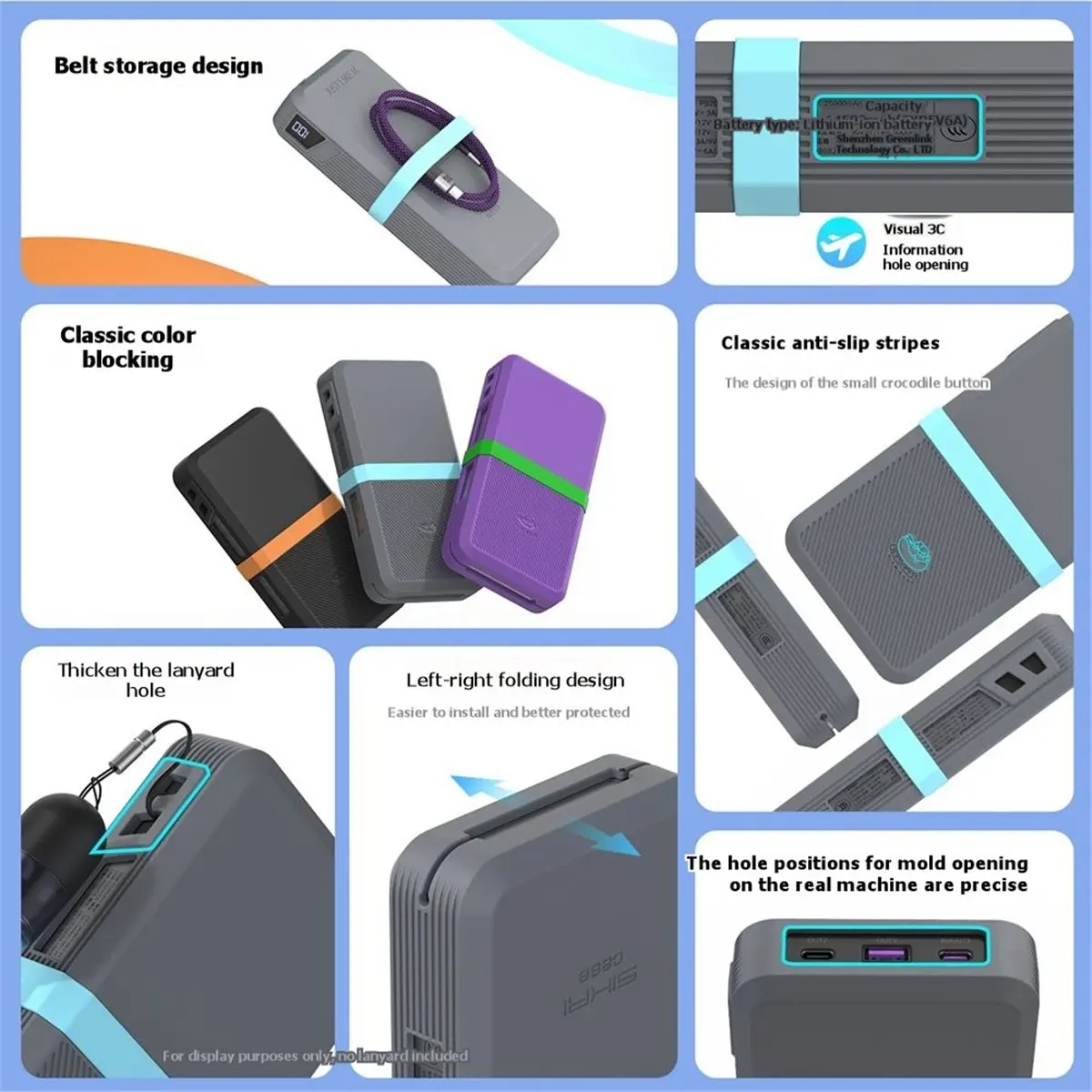 A64I  for 145W 25000mAh PowerBank Anti-Slip Shockproof Protective Cover Full Port Access Button Protection Black,