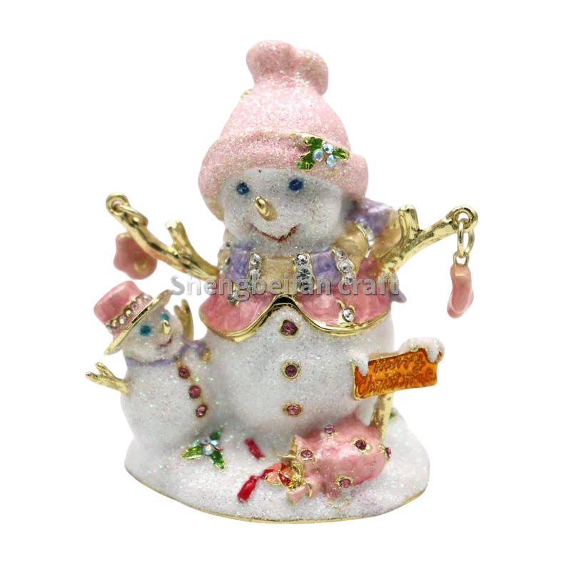 

Hand Painted Enameled Pink Snowman Trinket Box Decorative Ornament Birthday gift Home Decoration Metal Craft