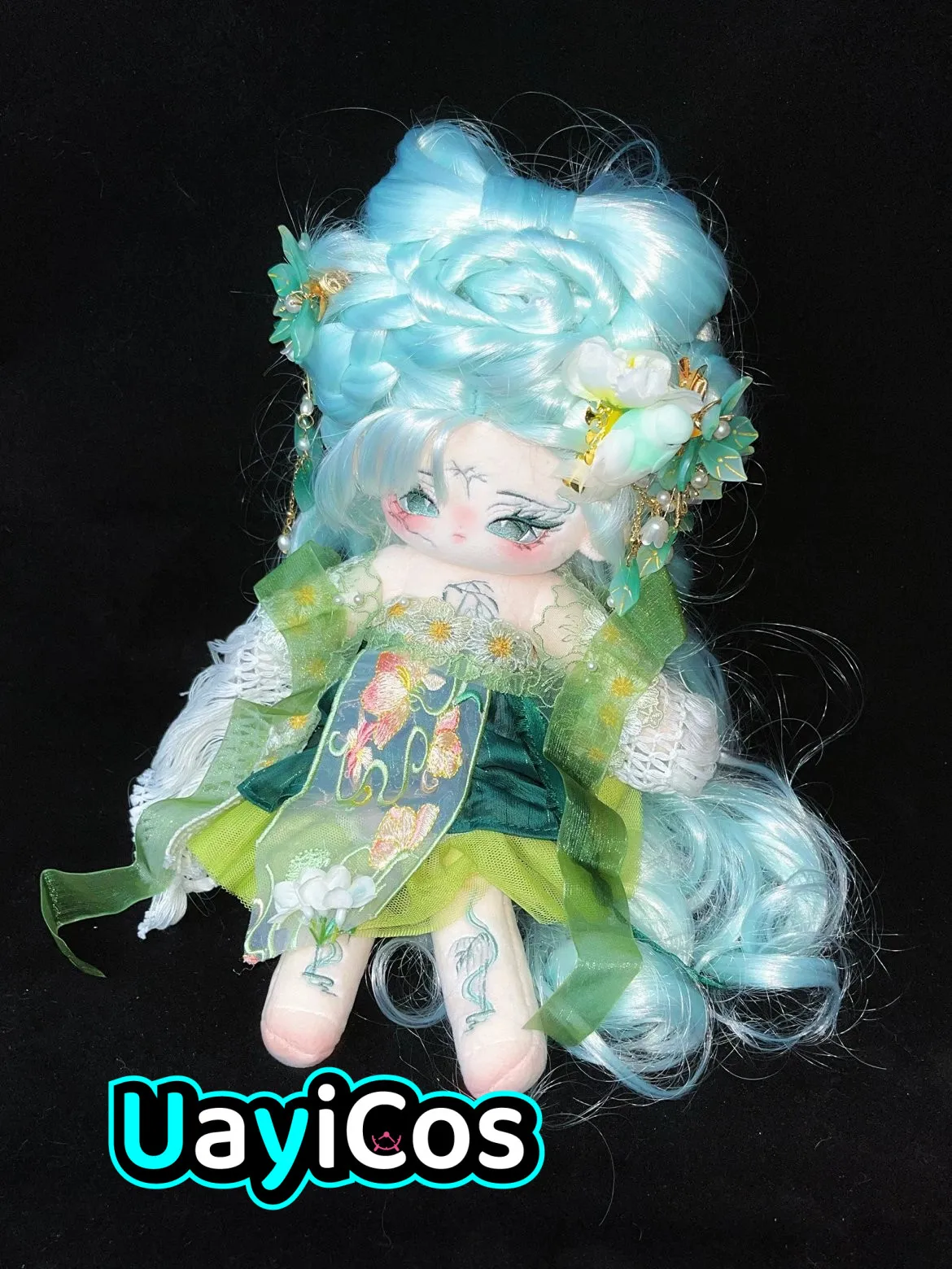 Anime  yu xiao  Angel Princess Fairy Girl Green Wig Hair Stuffed 30cm Long legs Plushies Plush Cotton Doll Body Toy For Kids Gif