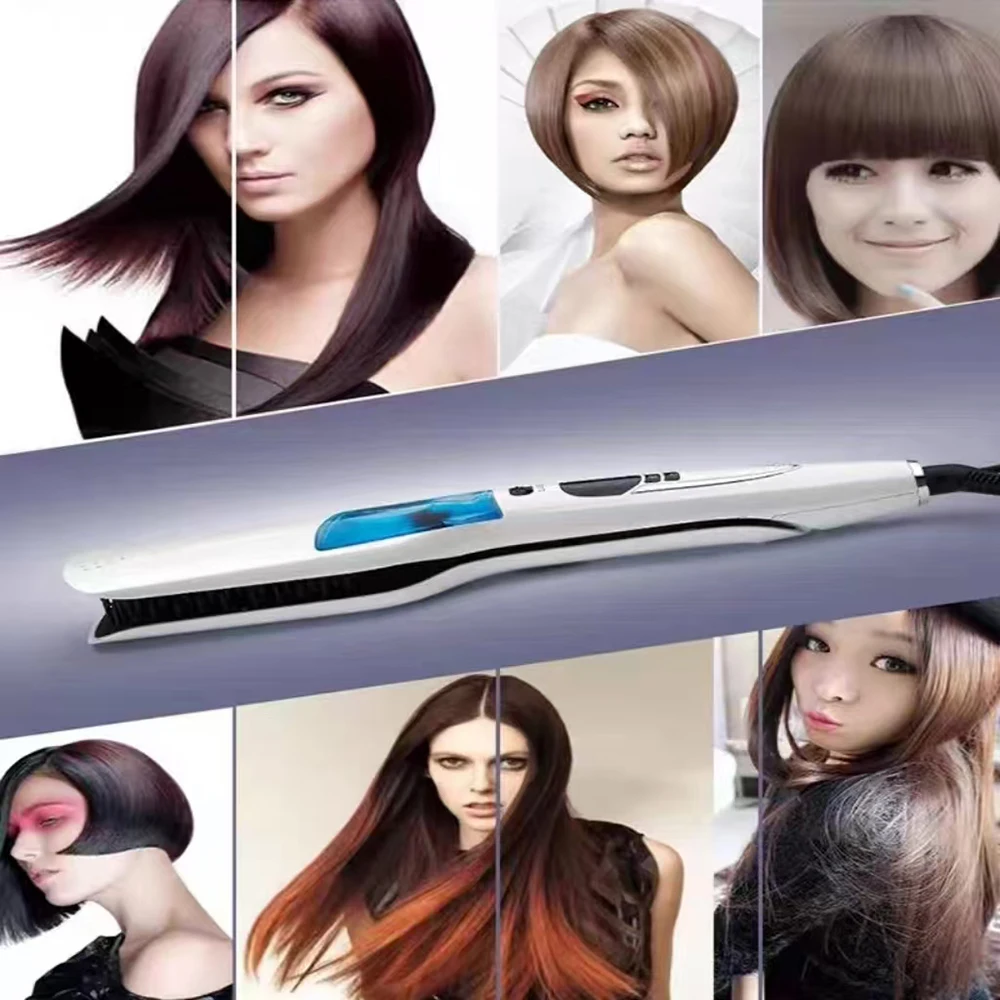 Steam Hair Straightener Brush Anti-scald Negative Ion Hair Care Ceramic Wide Hair Curling Flat Plates Lcd Display Hot Comb