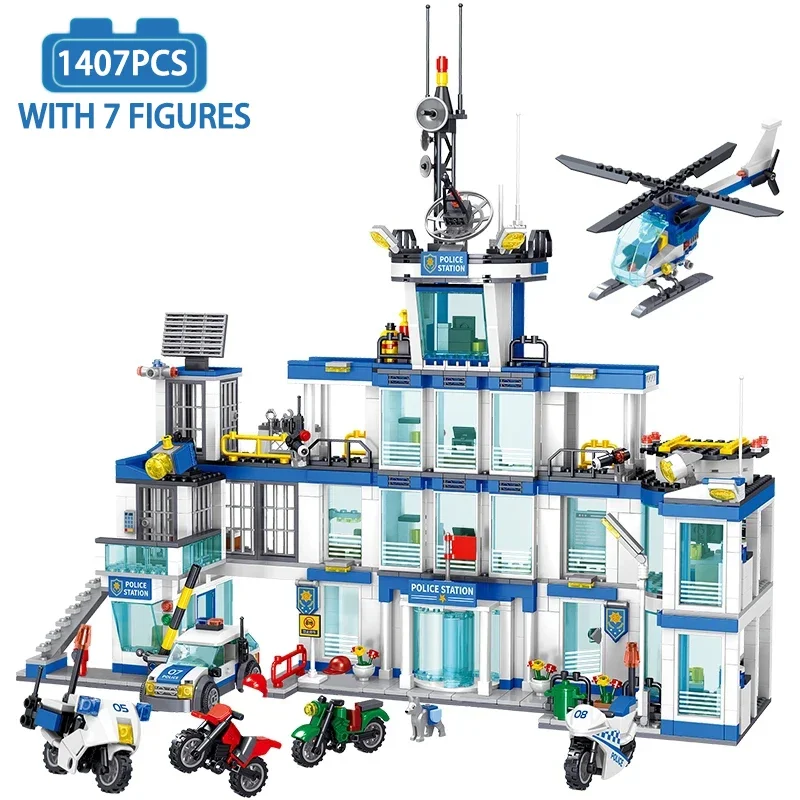 Street View City Police Station Building Blocks Creative Expert SWAT Police Aircraft Bricks Model Toys For Kid Birthday Gift MOC