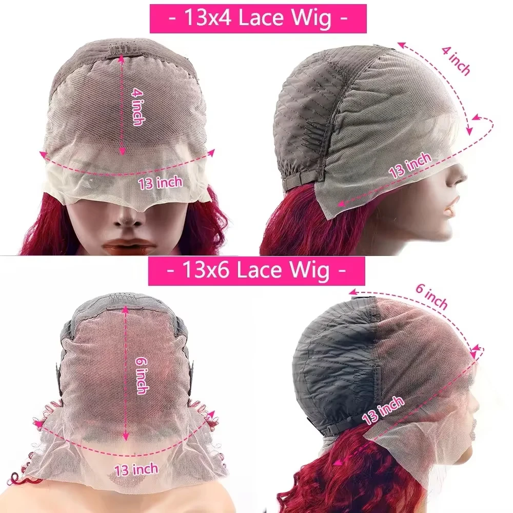 Wig Depan Renda Hd Gelombang Tubuh Burgundy 99j Kepadatan 250 13X6 100% Rambut Manusia 30 40 Inci 13X4 Wig Renda Depan Wig Berwarna Merah Anggur