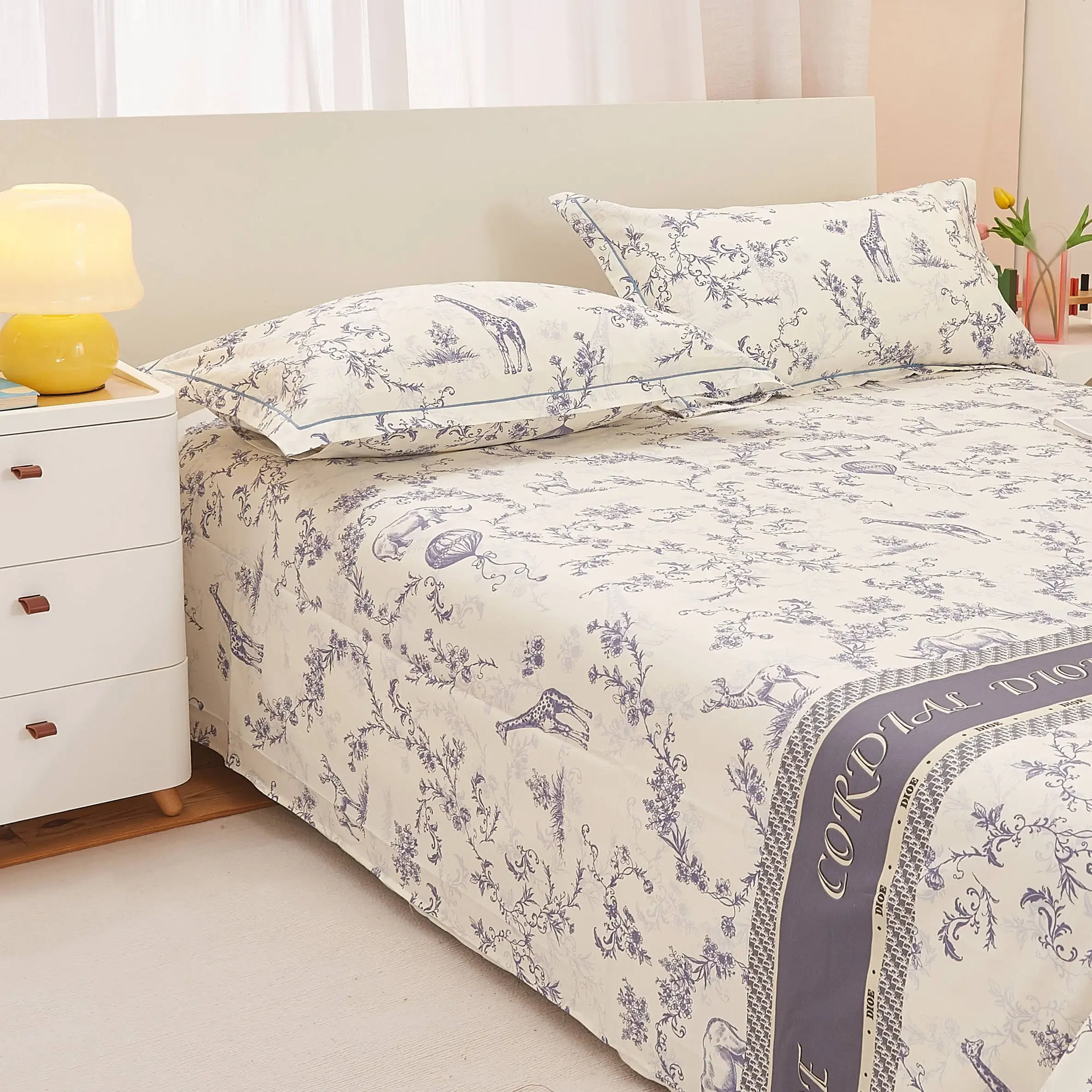 Retro Classic Florals Bed Sheet Set 100% Cotton Skin-friendly Bedroom High Quality Flat Sheet Pillowcases Queen Size Bedding Set