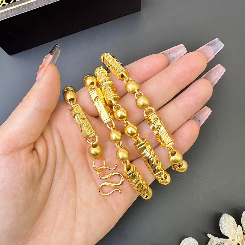 فاخر 24K 9999 الذهب الخالص الذهب الحقيقي الرجال مطرز مسدس العمود فيتنام قلادة ذهبية القديمة سلسلة الصلبة