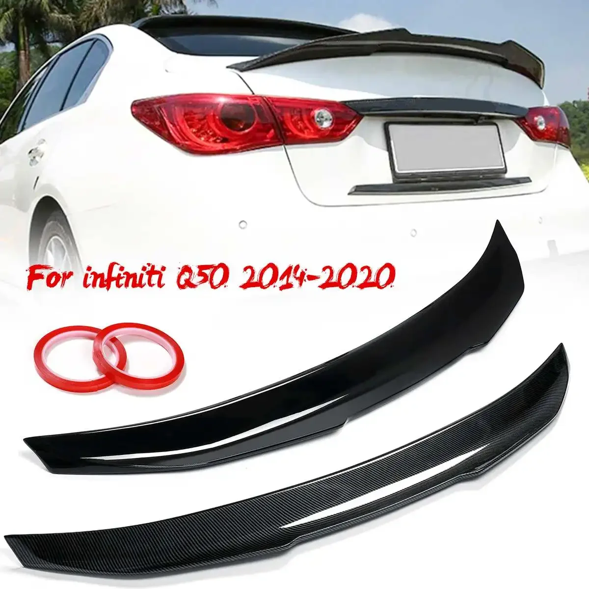 

ABS Carbon Fiber Look/Glossy Black Car Rear Trunk Spoiler Lip Wing Extension For Infiniti Q50 2014-2021 Rear Car Trunk Lid Wings