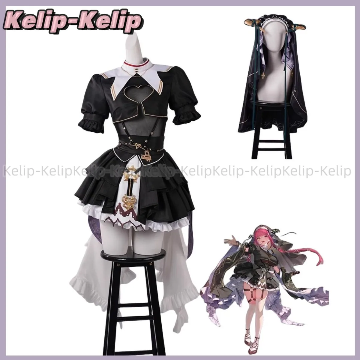 Disfraz de Anime Virtual YouTuber Houshou Marine, disfraz de monja, sirvienta, vestido negro, pañuelo para la cabeza, traje de Navidad Kawaii Sexy para mujer adulta