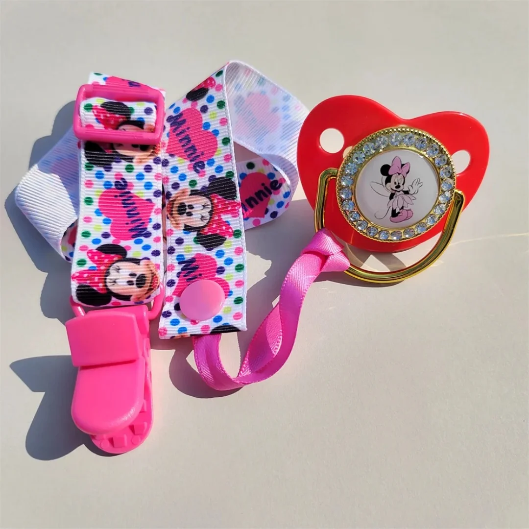 [Nuovo design] Ciuccio lucido di vendita calda di Minnie Mouse e catena di morsetti Baby shower Regalo Ciuccio per bambini in silicone senza BPA