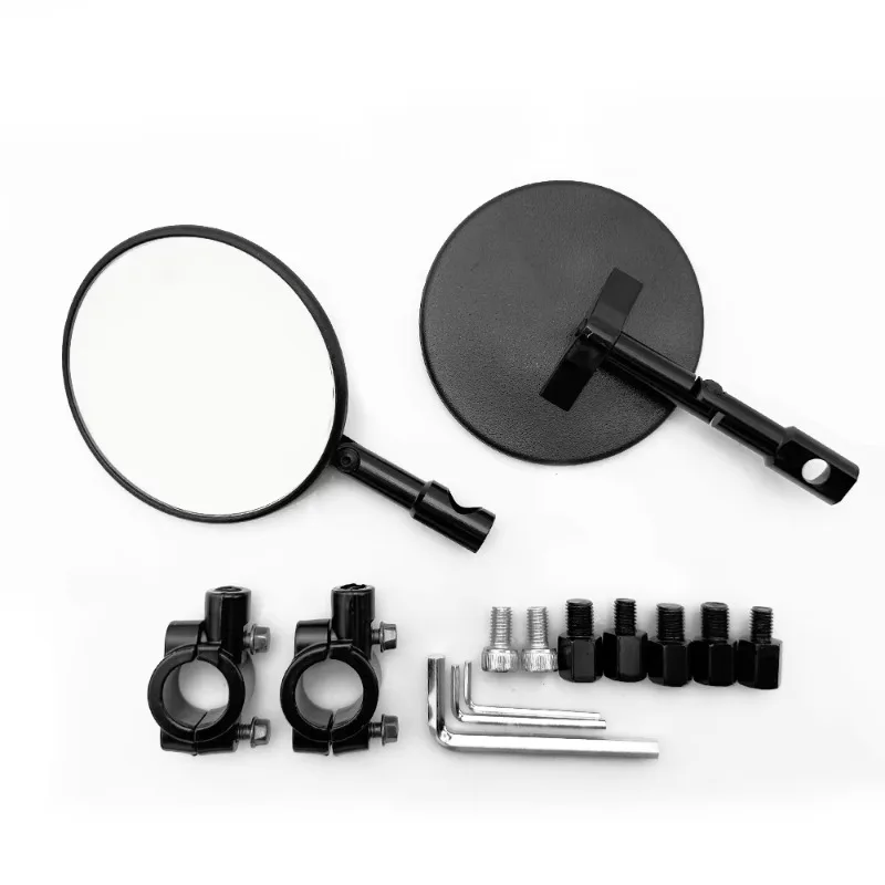 SF‑186 Black Round Motorcycle Rear View Mirror with Mounting Hardware Universal Replacement Side Mirror for Motorbike