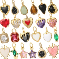 Cute Heart Charms for Jewelry Making Supplies Bohemia Crystal Pendant Diy Earring Necklace Gold Color Dijes Enamel Charms
