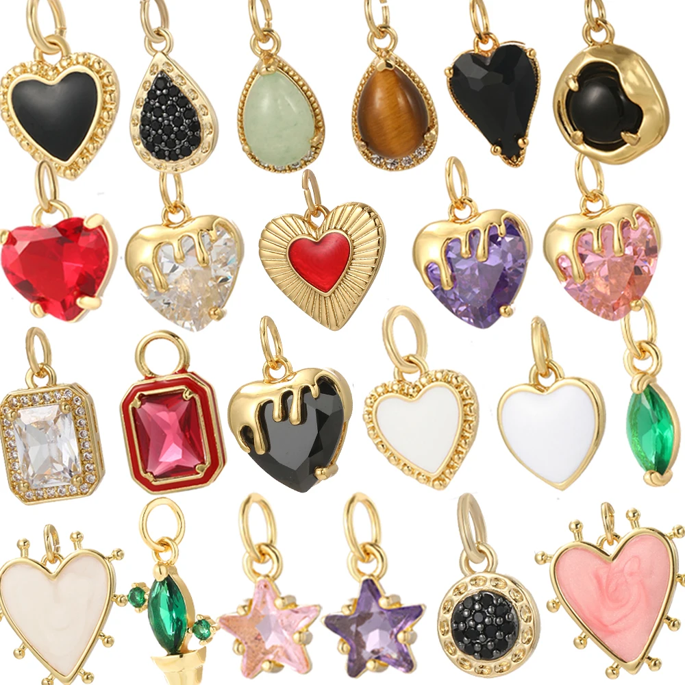 Cute Heart Charms for Jewelry Making Supplies Bohemia Crystal Pendant Diy Earring Necklace Gold Color Dijes Enamel Charms