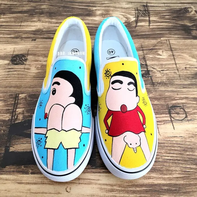 

Kawaii Crayon Shin-chan Cartoon Canvas Shoes Men's New Fashion Fisherman Shoes Change Couple Student Sneakers DIY