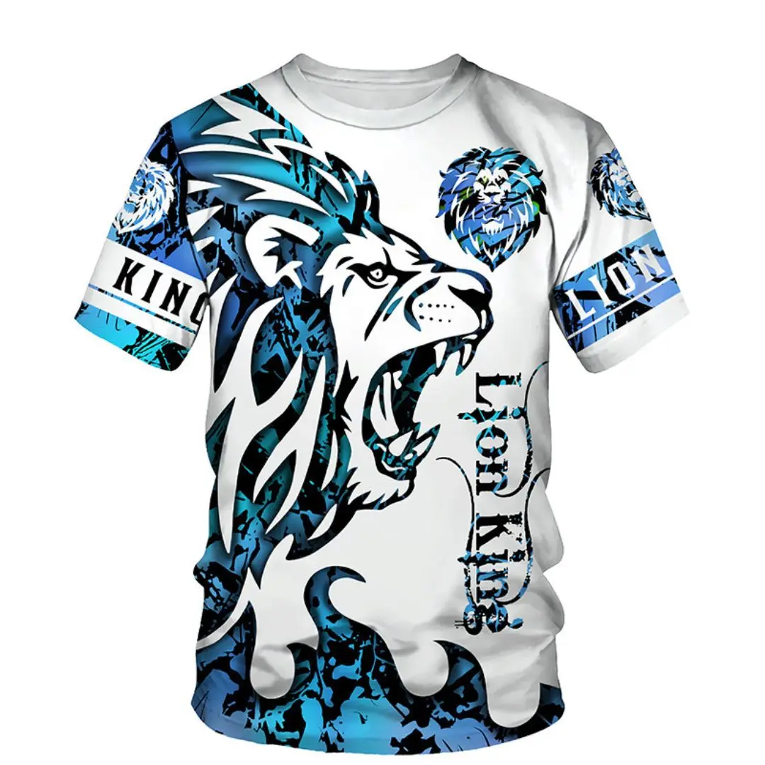 Summer Men\'s New T-shirt Classic lion 3D Printed Trend Casual Short sleeved Top Casual T-shirt  Super Large S-6XL Casual