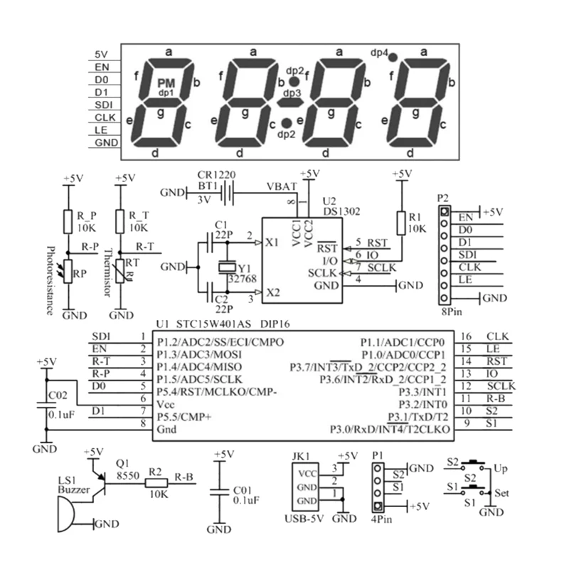 DIY Clock Kit 4 Digital Tube LED Time Week Temperature Date Display With Clear Case Cover