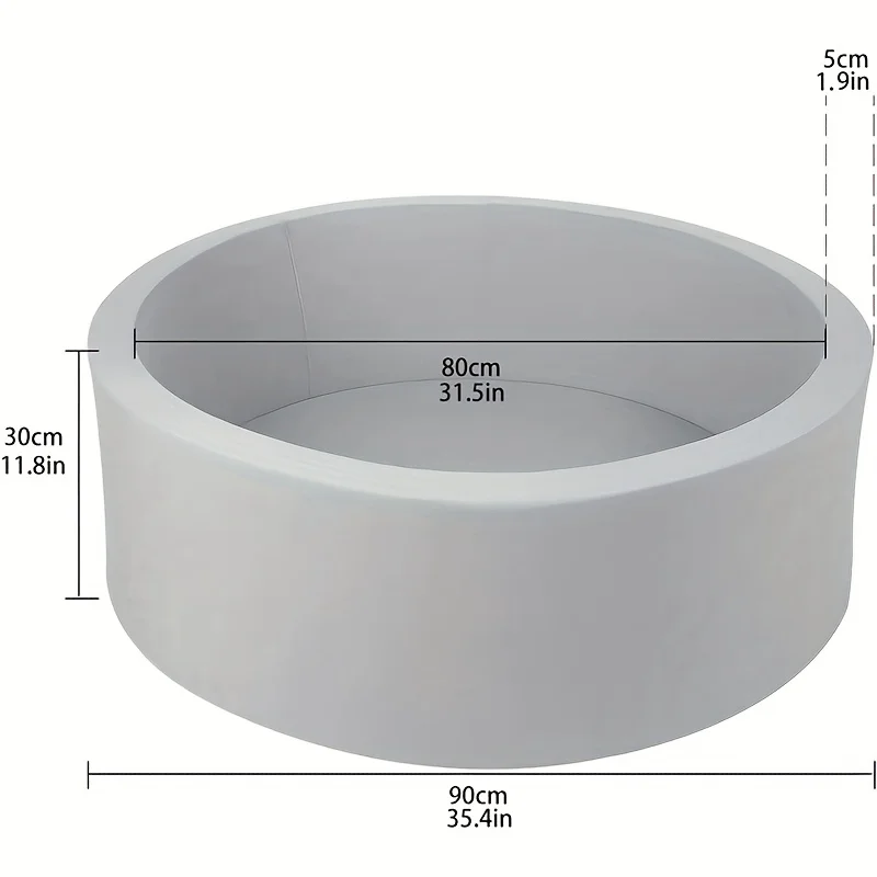 회색 90cm 소프트 스펀지 오션 볼 풀 (1개) 버블 놀이 펜스 포함, 안전하고 재미있는 버블 게임을 위한 두꺼운 실내 유아용 플레이펜