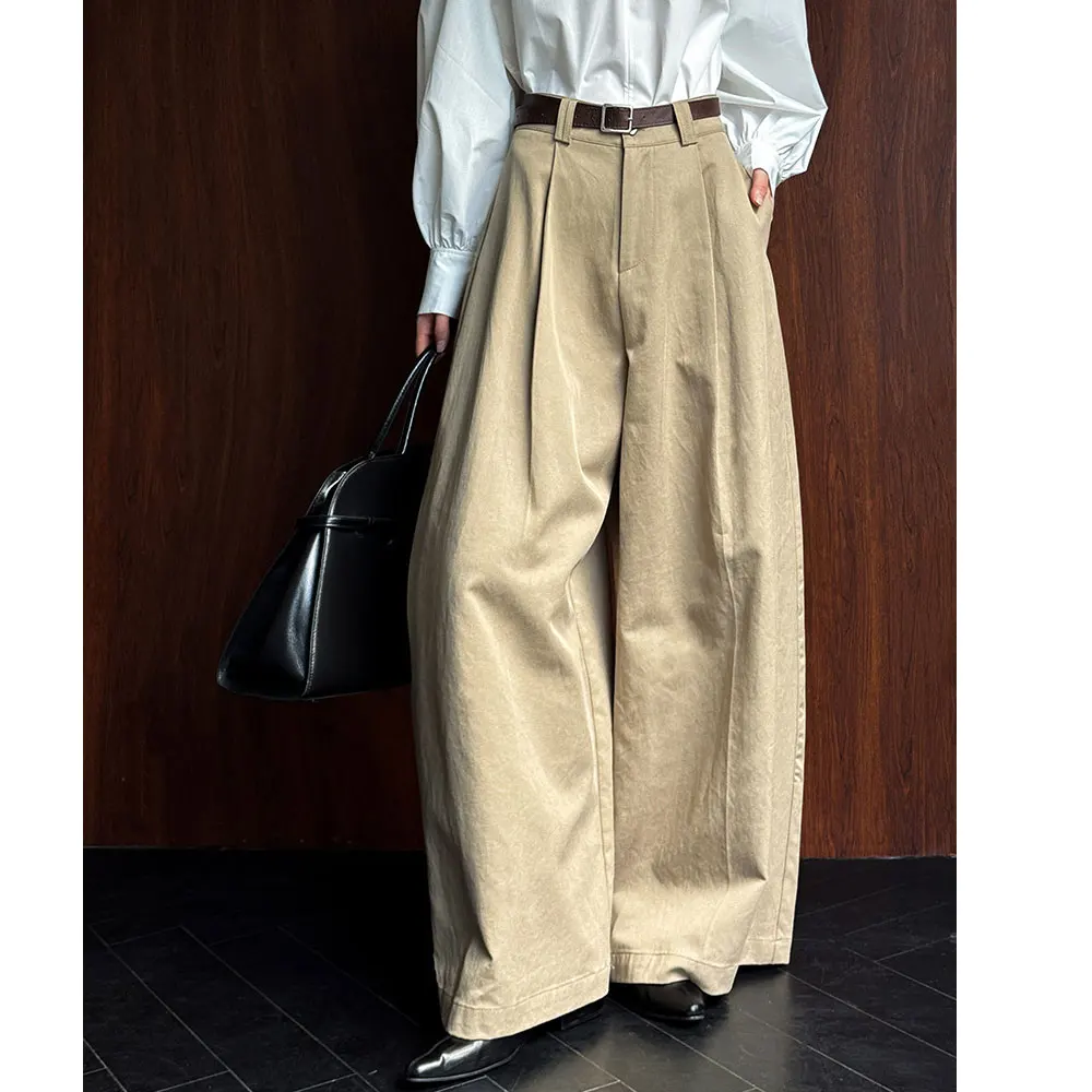Women Spring Autumn Casual Cotton Long Pants High Waist Wide Leg Straight Pants Fashion Clothes Vintage Pants Female Trousers