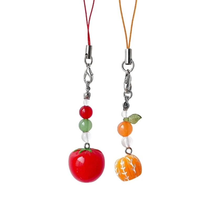 

652F Fashionable Cellphone Charm Stylish Tomato and Orange Phone Chain Versatile Keychain Decoration for Bags and Wallets