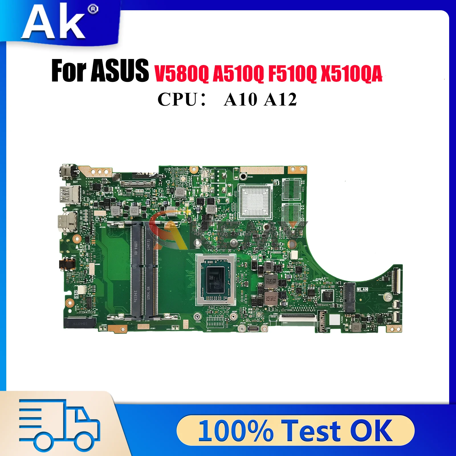 

X510QR Laptop Motherboard For ASUS VivoBook F510Q V580Q A510Q X510Q X510QR X510QA Mainboard With A10 A12 CPU 100% tests OK stk