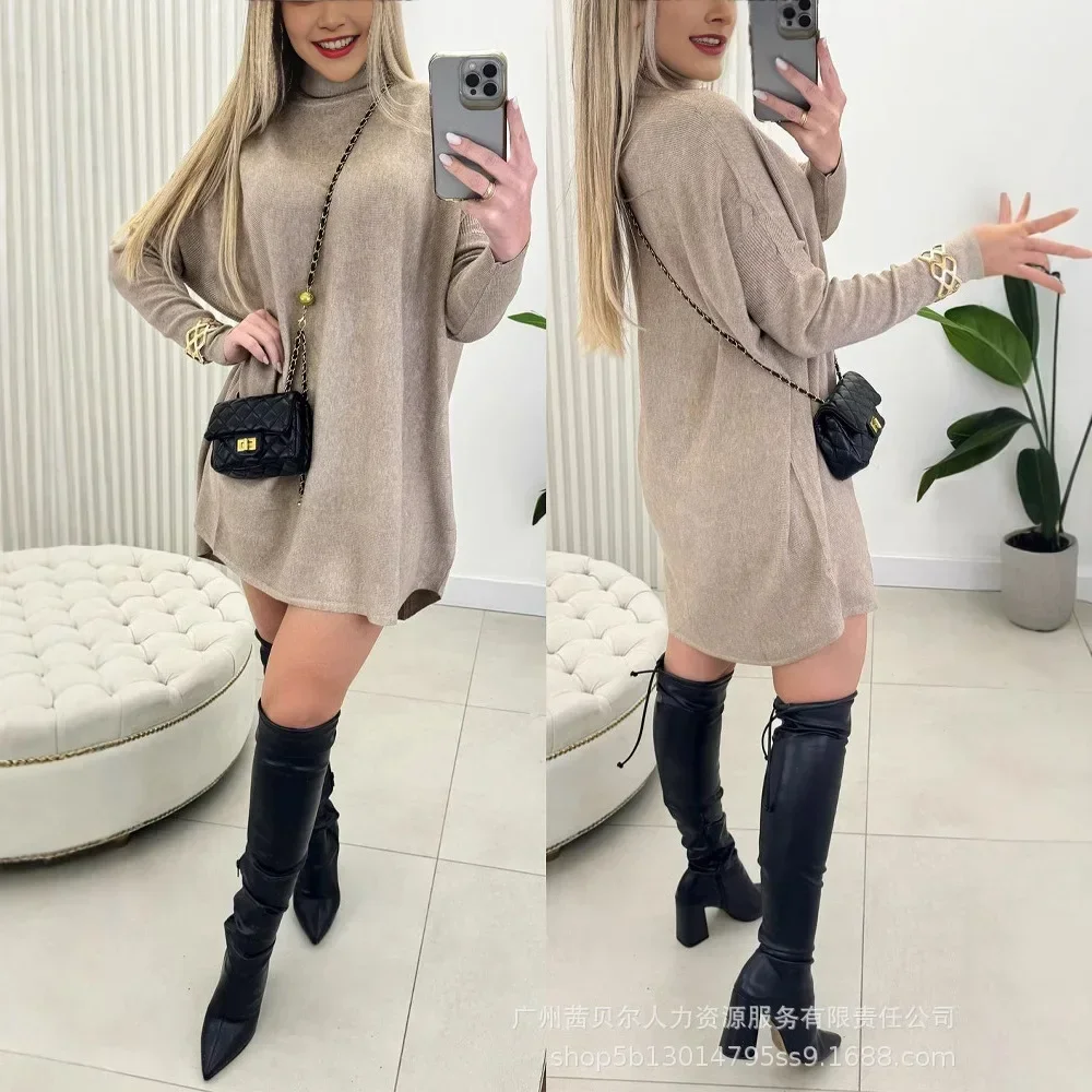 

Women Turtleneck Batwing Sleeve Pullover Sweater Dress Knitted Jumpers Dresses Loose Mom Elegant Streetwear Vestidos Pullovers