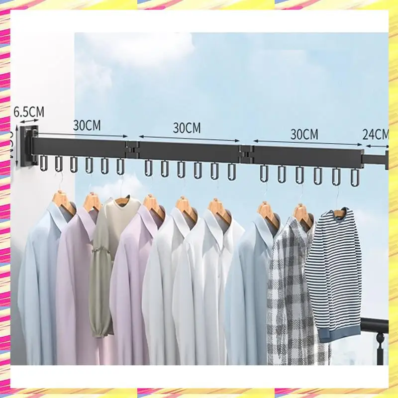 

ABJJ Retractable Cloth Drying Rack Folding Clothes Hanger Wall Mount Indoor & Outdoor Saving,3-Fold With 18 Aluminum Ring