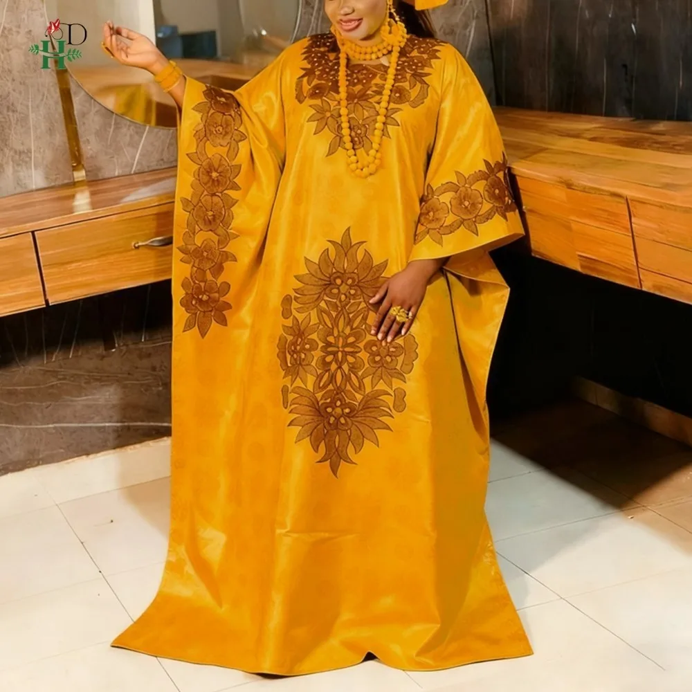 Vestidos Africanos H&D 2026 para Mujer, Vestido Kaftan con Bordado Bazin Riche, para Bodas y Fiestas, Djellaba Talla Grande, Vestido de Iglesia, Estilo Turco