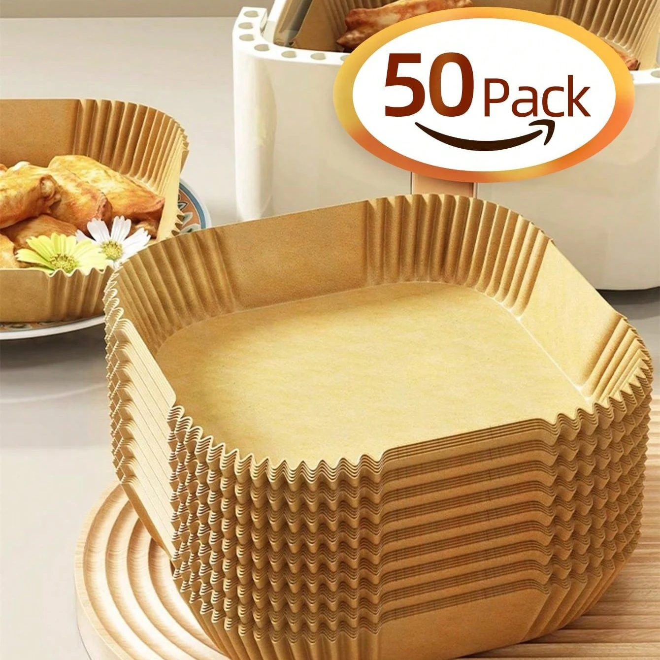 50 Stück 2 quadratische Luftfritteuse-Einlagen – antihaftbeschichtete Pergamentpapierbögen für einfaches Reinigen und gesünderes Kochen