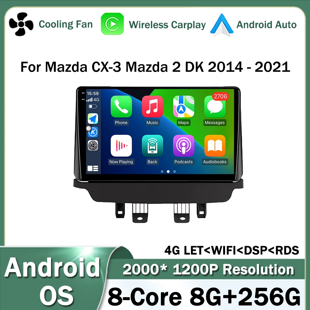 Radio Multimedia con GPS para coche, reproductor de vídeo estéreo con Android OS, 9 pulgadas, CarPlay, WIFI, para Mazda CX-3, Mazda 2, DK 2014 - 2021