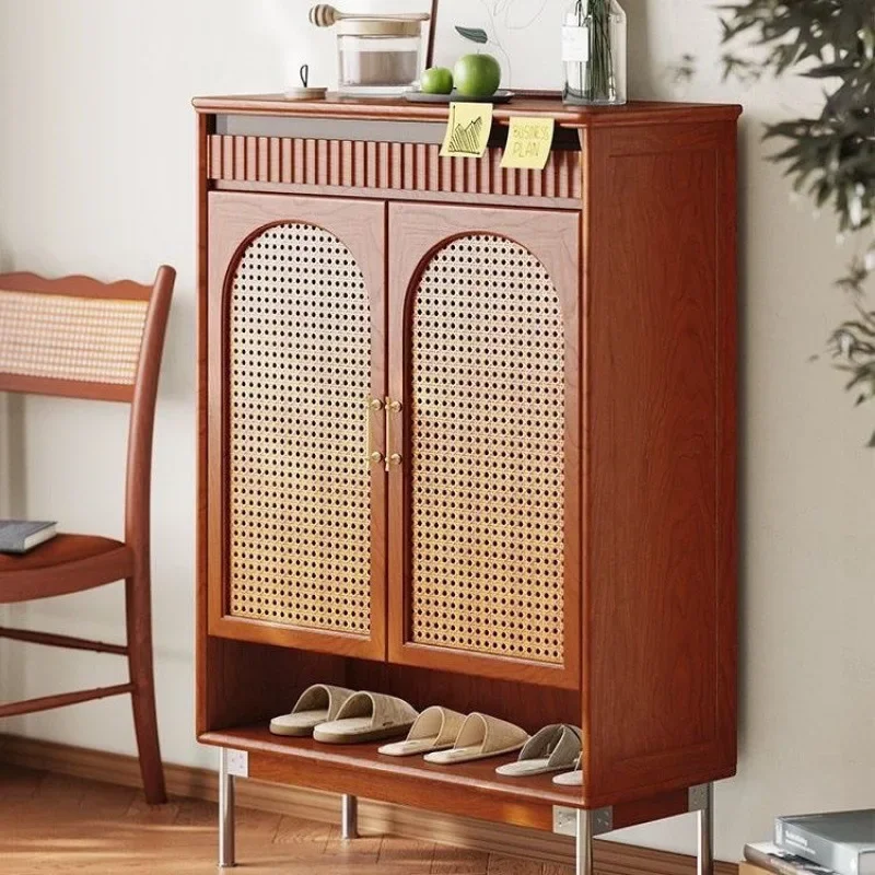 خزانة أحذية كلاسيكية من الخشب الصلب الاسكندنافي، شقة صغيرة لغرفة المعيشة، بهو منزلي، قسم مدخل من الخيزران، تخزين ذو سعة كبيرة