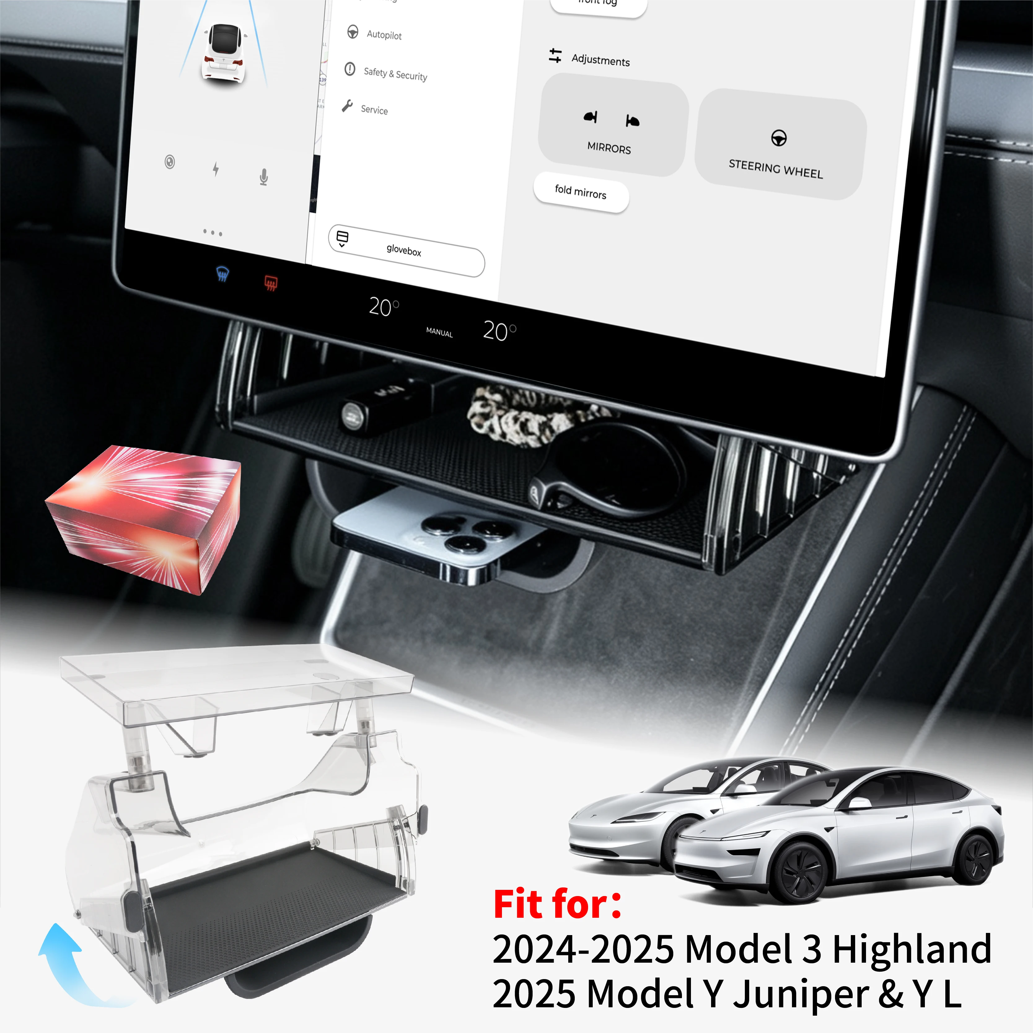 for-tesla-model-3-highland-model-y-juniper-model-yl-2025-26-magnetic-foldable-under-screen-storage-shelf-e‑zpass-storage-tray