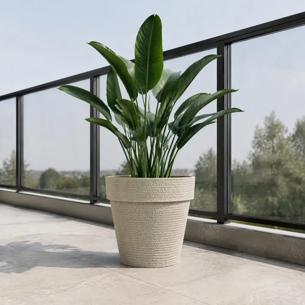 Sun Proof Anti Aging Plant Containers Resin Flower Pots for Indoor Plants Round Planter with Drainage Hole 12 Inch Stone-look
