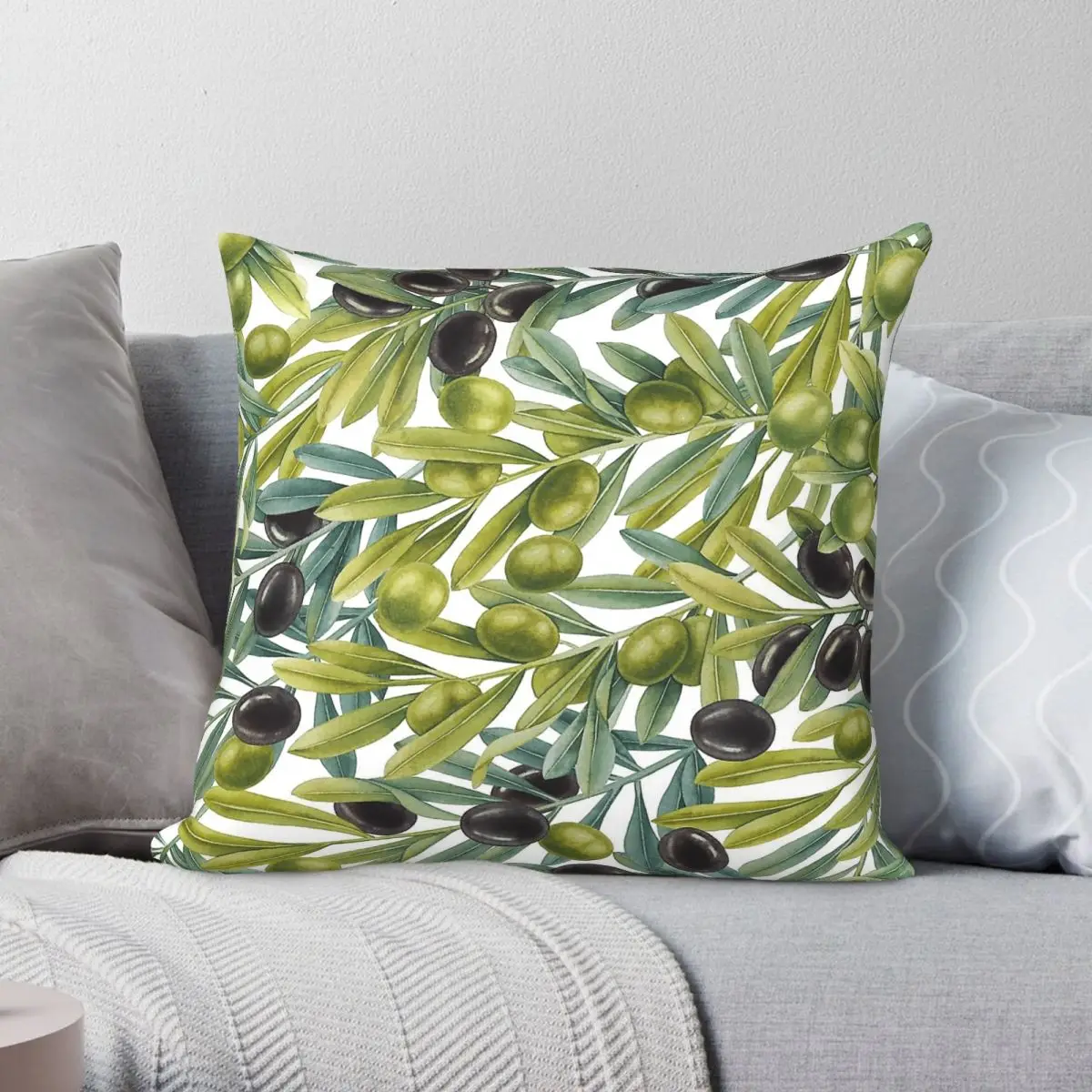Watercolor Olive Branches Pillowcase Polyester Linen Velvet Printed Zip Decor Throw Pillow Case Sofa Cushion Cover