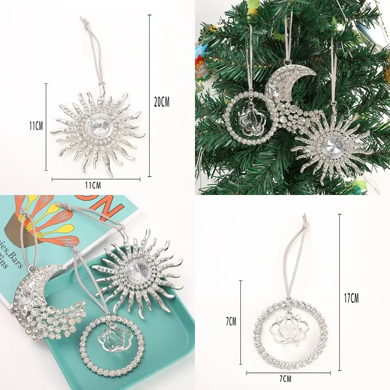 for Moon and Sun Mini Ornaments Cute Rhinestone Christmas Tree Decorations Creative Shop Hanging Baubles Holiday Home Decor