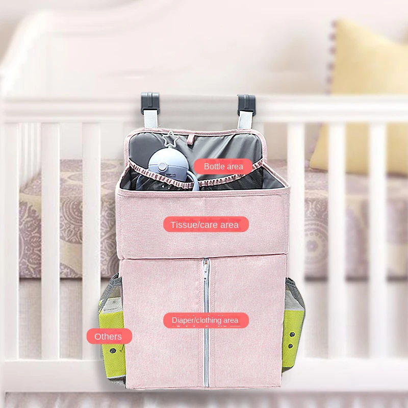 Baby Bed Hanging Storage Bag High-Capacity Waterproof Linen Fabric  Portable Crib Parts Crib Bedding Sets Accessories Nappy Bag