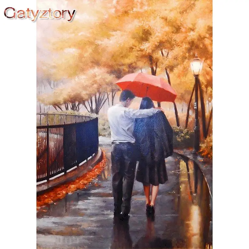 

GATYZTORY 60x75cm Frame Picture By Numbers For Adults Couple Walk In Rain Figure Oil Painting By Number Home Decor Artwork