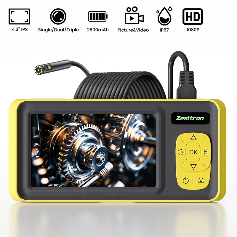 4.3-inch IPS Screen Industrial Endoscope Camera HD Borescope Detachable Design 1920P Autofocus 8mm Lens for Inspection Car&Sewer