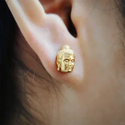 Personality Buddha Head Sculpture Adult Ear Studs Brass Hand Carved Niche Earrings Gift Wholesale