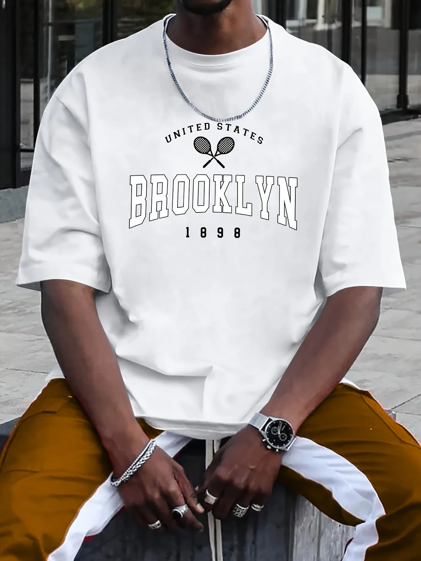 

Футболка с принтом BROOKLYN, футболка для мужчин, повседневная футболка с коротким рукавом на лето