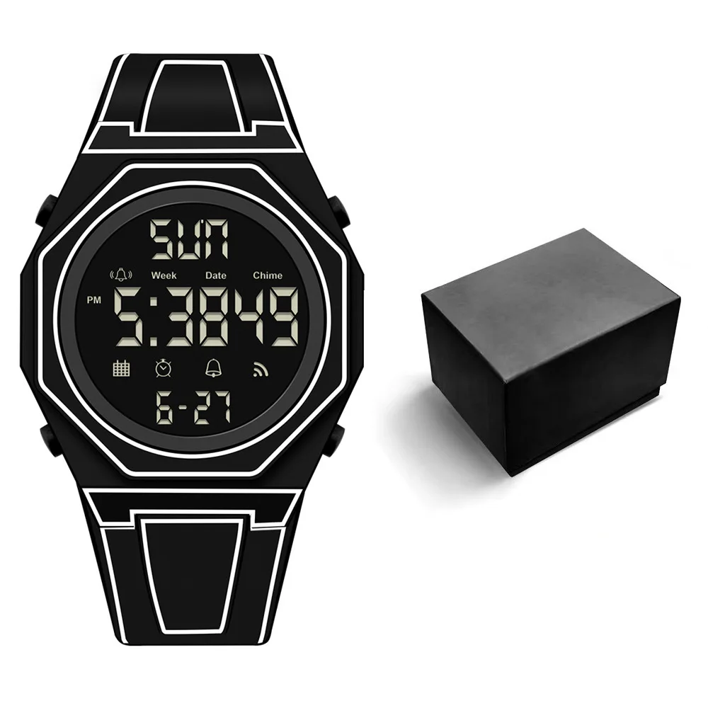 Modern Simple Sketch Creative Athleisure Watch Creative Design Octagonal Waterproof Watch Comic Style Electronic Watch