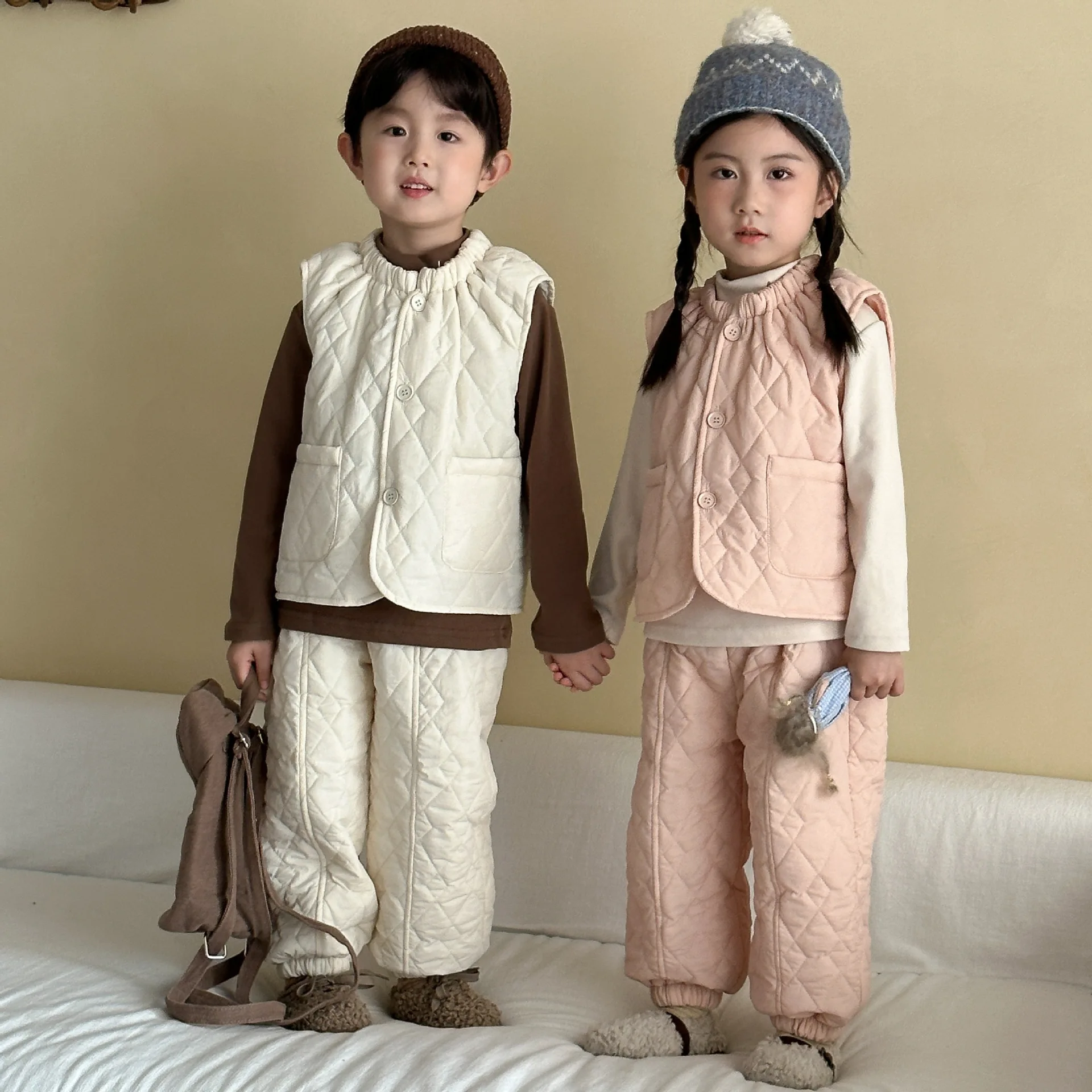 

Children's Clothing Set 2025 Autumn and Winter New Warm and Casual Boy's Suit Vest+ Pants Leisure Girl's Two-piece Suit