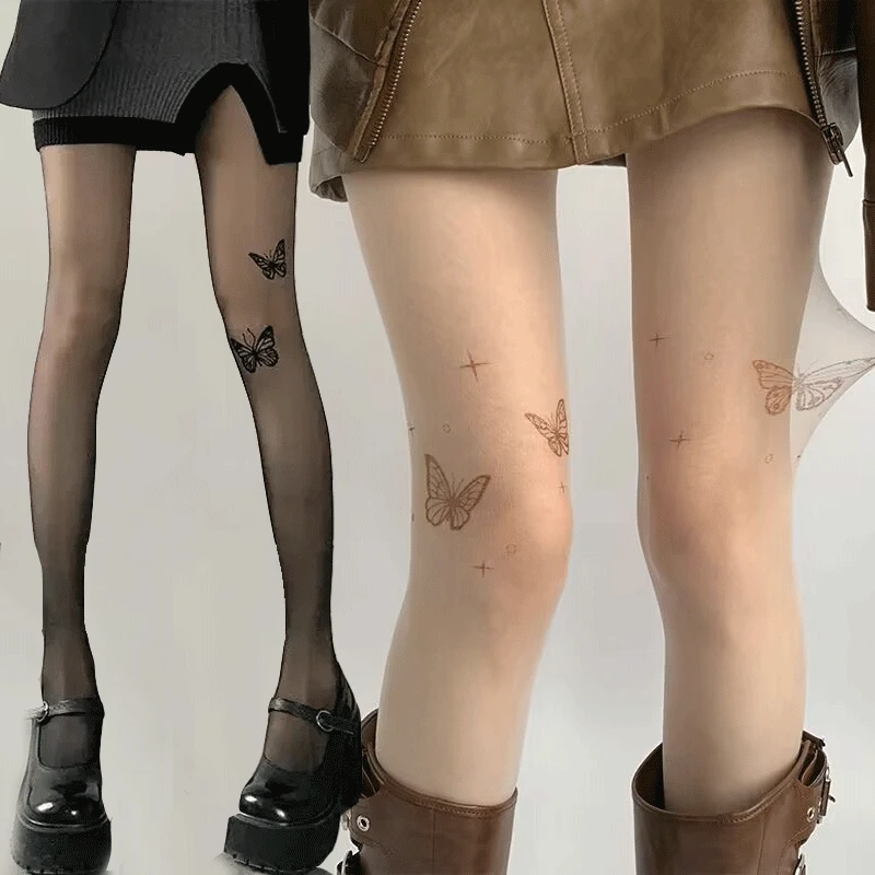 New Sexy Women Tights Pantyhose Butterfly Print Thigh High Stocking Pantyhose Lingerie Hosiery Thin Nylon Tights Body Stockings